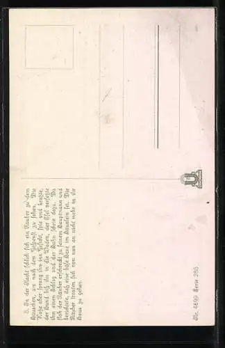 Künstler-AK Oskar Herrfurth: Brüder Grimm, Die Bremer Stadtmusikanten, Nr. 5, Der Räuberhauptmann erfährt von der Hexe