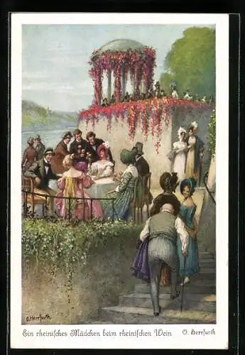 Künstler-AK Oskar Herrfurth: Männer u. Frauen geniessen den Wein am Rhein