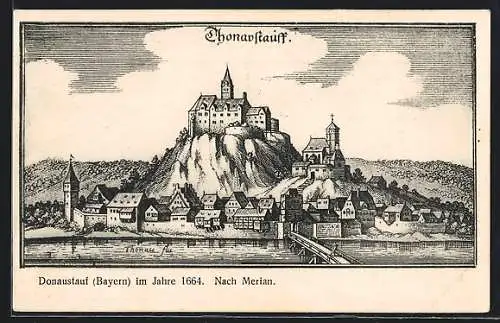 AK Donaustauf, Ortsansicht aus dem Jahre 1664, nach Merian