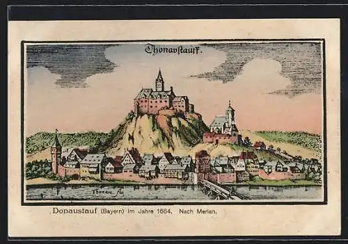 Künstler-AK Donaustauf, Ortsansicht im Jahr 1664, nach Merian
