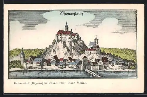 AK Donaustauf, Ortsansicht aus dem Jahre 1664, nach Merian