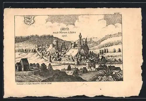 Künstler-AK Dietz, Ortsansicht und Stadtmauer in 1640, nach Merian