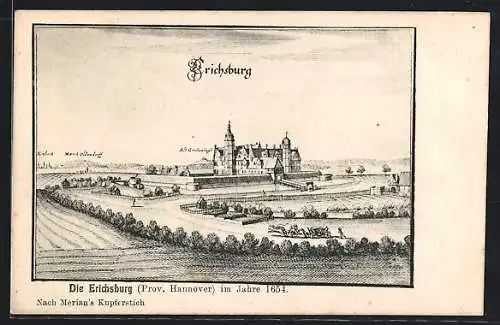 Künstler-AK Erichsburg /Prov. Hannover, Blick auf die Burg im Jahr 1654, nach Merian