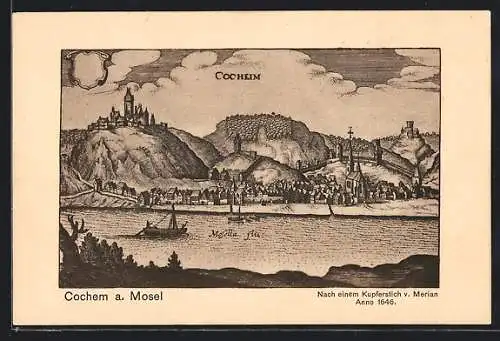 AK Cochem / Mosel, Gesamtansicht v. Merian 1646