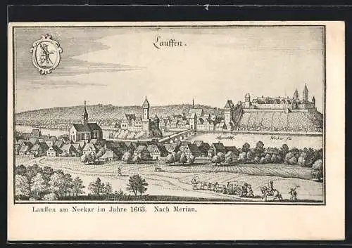 Künstler-AK Lauffen am Neckar, Ortsansicht im Jahr 1663, nach Merian