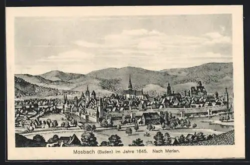 Künstler-AK Mosbach /Baden, Gesamtansicht im Jahr 1645