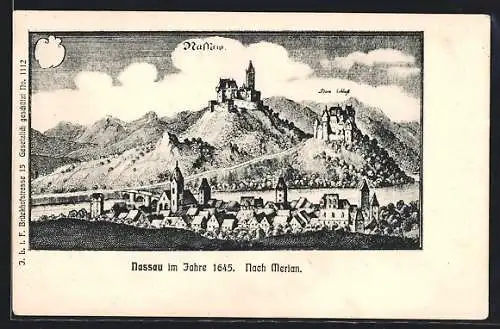 Künstler-AK Nassau / Lahn, Stadtansicht von 1645, Merian