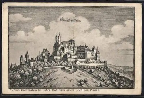 Künstler-AK Greifenstein / Hessen, Ortsansicht im Jahre 1640, Merian