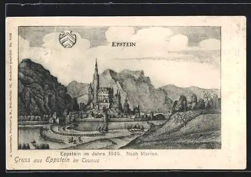 Künstler-AK Eppstein im Taunus, Blick auf das Schloss im Jahr 1645, nach Merian