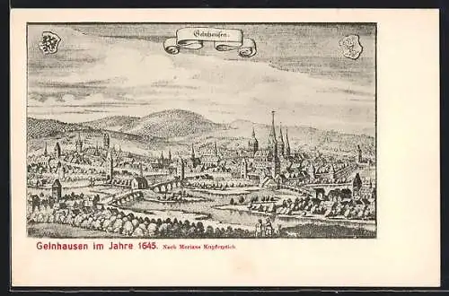 Künstler-AK Gelnhausen, Gesamtansicht im Jahre 1645 nach Merian