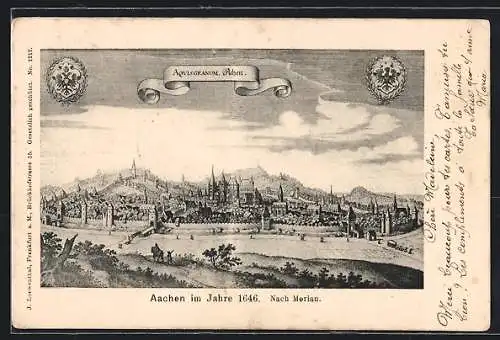 Künstler-AK Aachen, Stadtansicht aus dem Jahr 1646, Merian