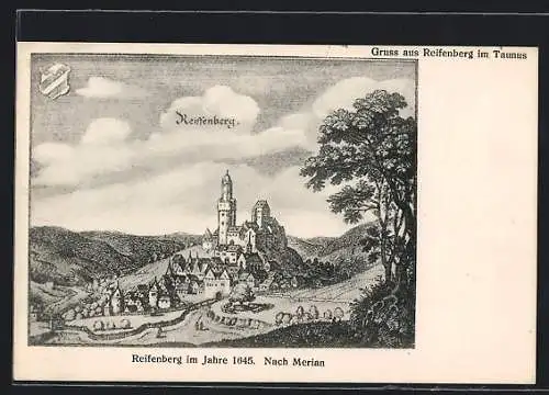 Künstler-AK Merian: Reifenberg im Taunus, Stadtansicht im Jahre 1645