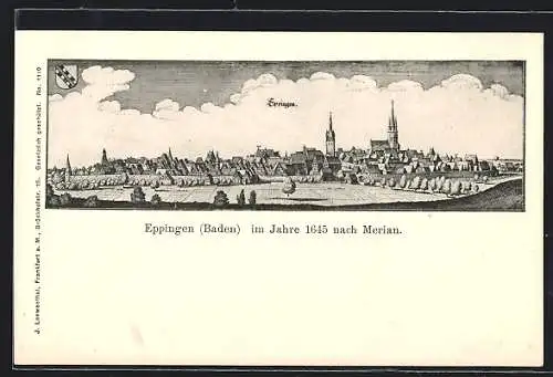 Künstler-AK Eppingen /Baden, Ortsansicht mit Kirche im Jahr 1645, nach Merian