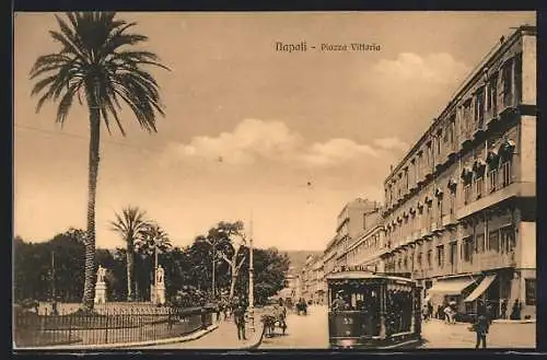 AK Napoli, Piazza Vittoria, Strassenbahn, Eselgespann