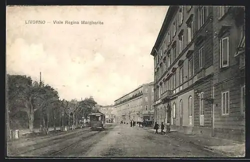 AK Livorno, Viale Regina Margherita, Strassenbahn