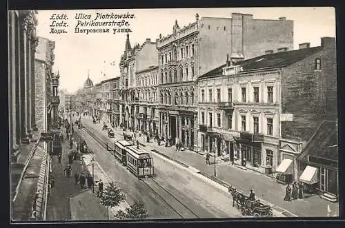 AK Lodz, Strassenbahn in der Petrikauerstrasse