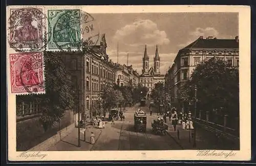 AK Magdeburg, Strassenbahn in der Wilhelmstrasse