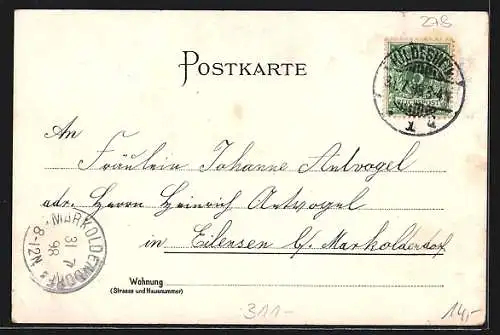 Lithographie Hildesheim, Gasthaus zur Domschänke und Rathaus