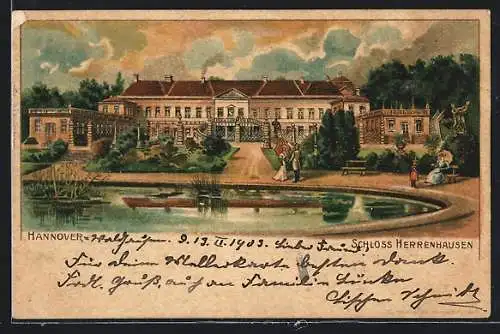 Lithographie Hannover, Schloss Herrenhausen