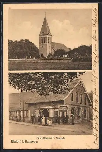 AK Elsdorf / Zeven, Geschäftshaus F. Wunsch, Kirche