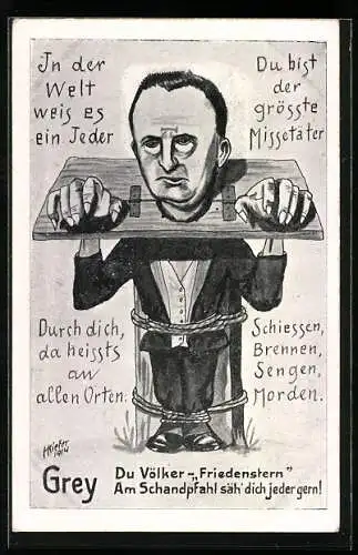 Künstler-AK Engländer Edward Grey am Schandpfahl, Karikatur