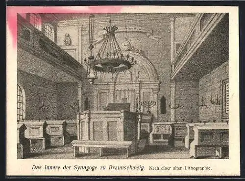 Künstler-AK Braunschweig, Das Innere der Synagoge