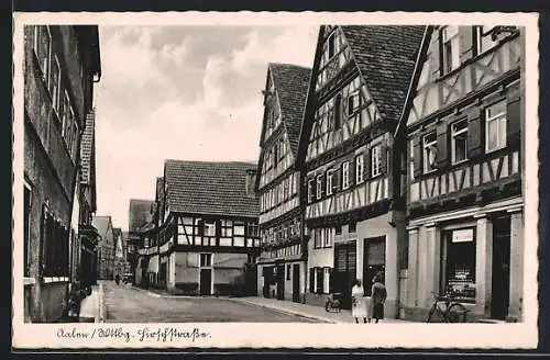 AK Aalen /Wttbg., Hirschstrasse mit alten Fachwerkhäusern