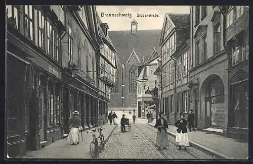 AK Braunschweig, Stobenstrasse mit Kirche