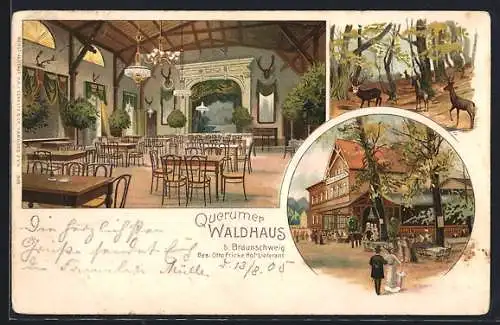 Lithographie Querum bei Braunschweig, Gasthof Waldhaus, Innenansicht vom Speiseraum