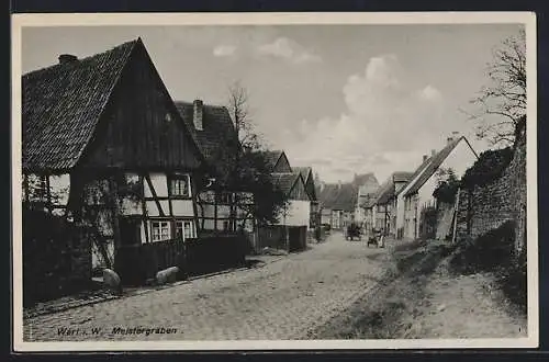 AK Werl i. W., Strasse Melstergraben mit Fachwerkhäusern