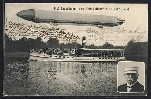 AK Berlin-Tegel, Graf Zeppelin mit dem Reichsluftschiff und Dampfer