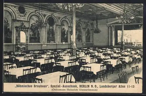 AK Berlin-Friedrichshain, Gasthaus Böhmisches Brauhaus, Landsberger Allee 11-13, Innenansicht