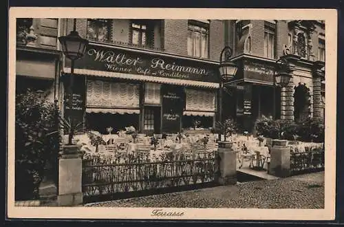 AK Berlin-Charlottenburg, Wiener Konditorei und Cafe Walter Reimann, Kurfürstendamm 35, Terrasse