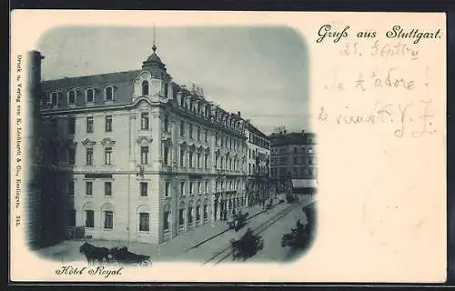 AK Stuttgart, Hotel Royal mit Strasse aus der Vogelschau