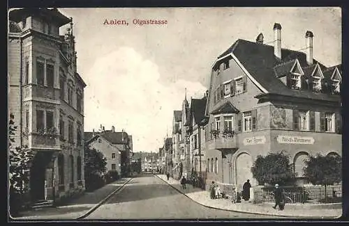 AK Aalen, Olgastrasse mit Metzgerei Karl Henne