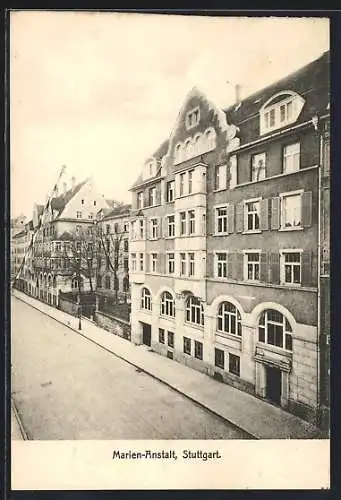 AK Stuttgart, Marien-Anstalt mit Strasse aus der Vogelschau