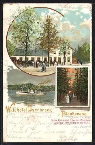 Lithographie Hamburg-Blankenese, Waldhotel Iserbrook, Verlobtenallee