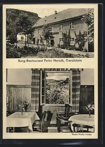 AK Gerolstein, Burg-Restaurant Peter Horsch in den Anlagen der Ruine Löwenburg, mit Innenansicht