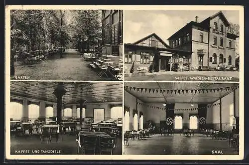 AK Braunschweig-Querum, Kaffee-Restaurant Waldeck, Saal mit n