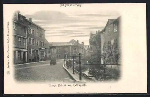 AK Braunschweig, Lange Brücke an der Strasse Kattreppeln, Litfasssäule