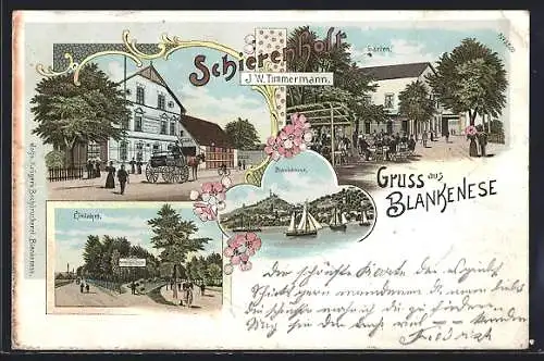 Lithographie Hamburg-Blankenese, Gasthaus Schierenholt J. W. Timmermann mit Einfahrt, Strasse und Garten