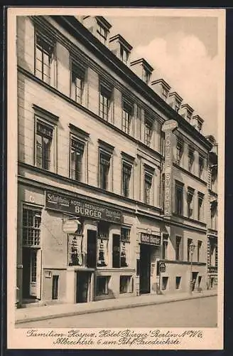 AK Berlin, Familien-Hospiz Hotel Bürger, Bes. Walter Bürger, Albrechtstr. 6 am Bhf. Friedrichstrasse