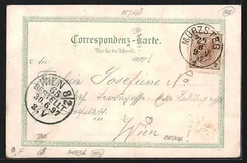 Lithographie Mürzsteg, Kaiserl. Jagdschloss, Todtes Weib, Ortsansicht