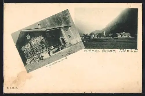 AK Parthenen /Montavon, Das Gasthaus zur Sonne, Ortsansicht