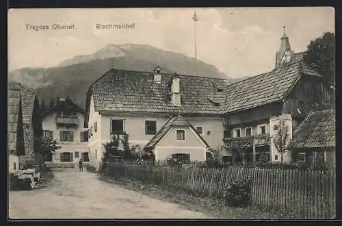 AK Tragöss, Strassenpartie mit Etschmairhof und Gasthof zur Post