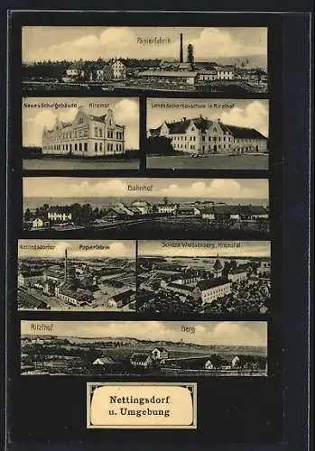 AK Ansfelden, Nettingsdorf, Bahnhof, Papierfabrik, Schloss Weissenberg