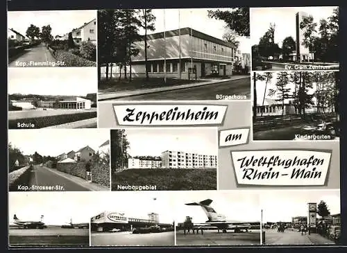 AK Zeppelinheim, Neubaugebiet, Kap.-Flemming-Strasse, Schule, Rhein-Main-Flughafen