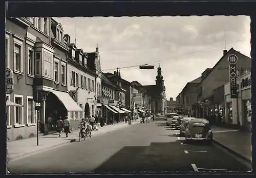 AK Frankenthal /Pfalz, Belebte Szene in der Wormser Strasse