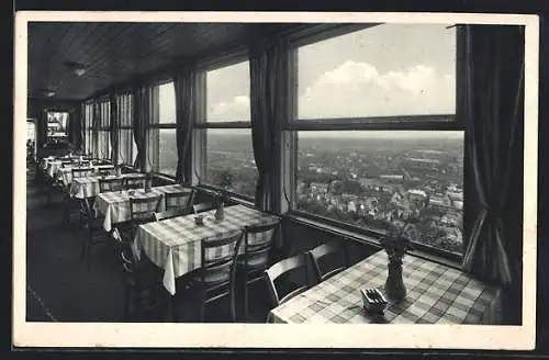 AK Durlach, Turmberg-Restaurant Friedrichshöhe, Inh. A. Münzer, Speiseraum mit Aussicht