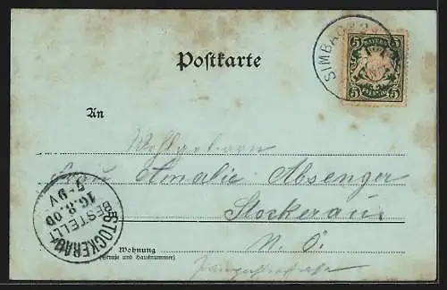 Mondschein-AK Simbach a. Inn, Gesamtansicht über den Fluss